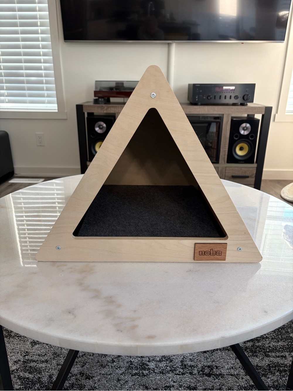 Triangle Cat Scratcher Lounge - Natural Wood with Black Pad